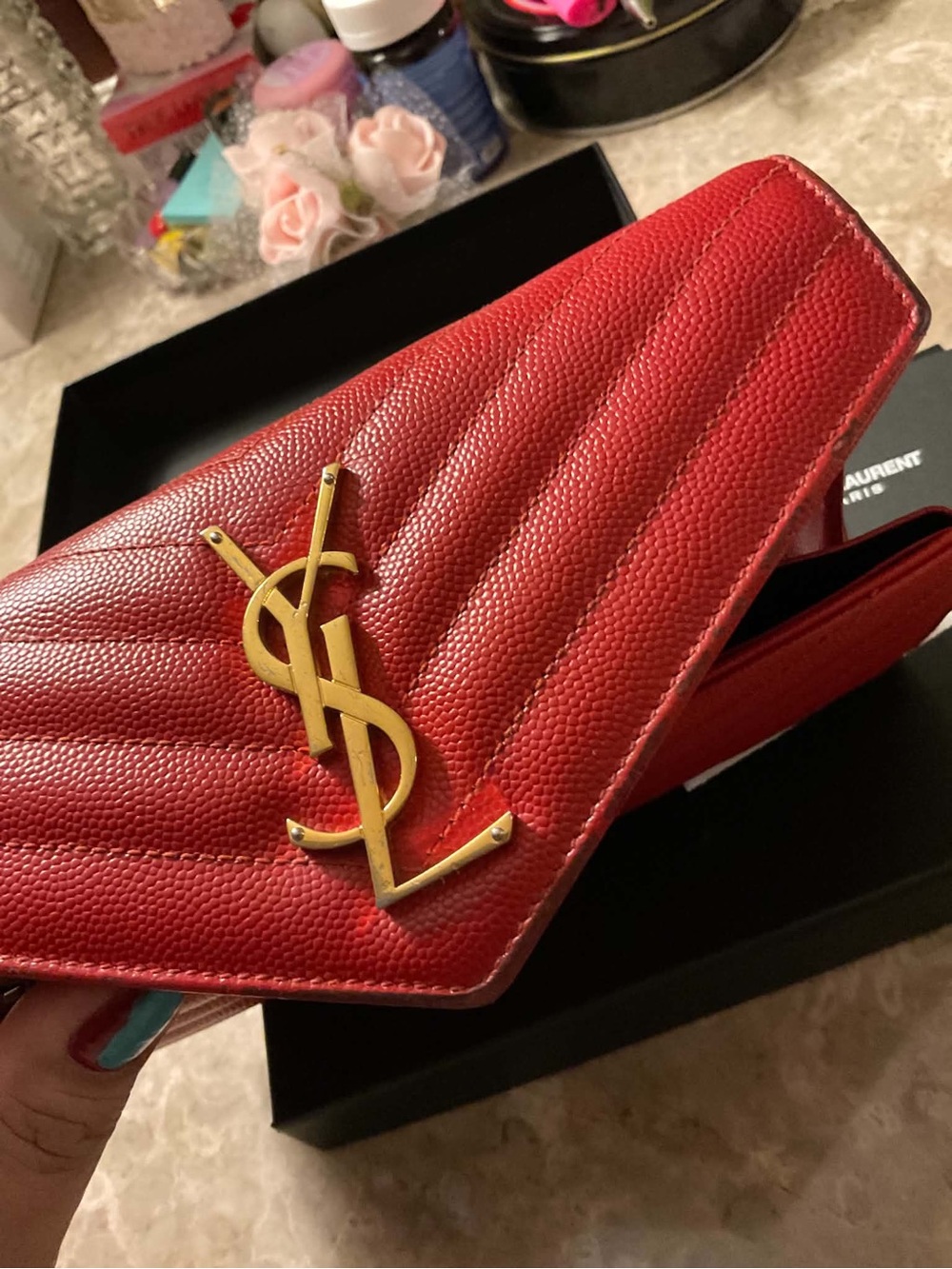 Saint Laurent Red Quilted Leather Wallet on Chain - Picture 12 of 15